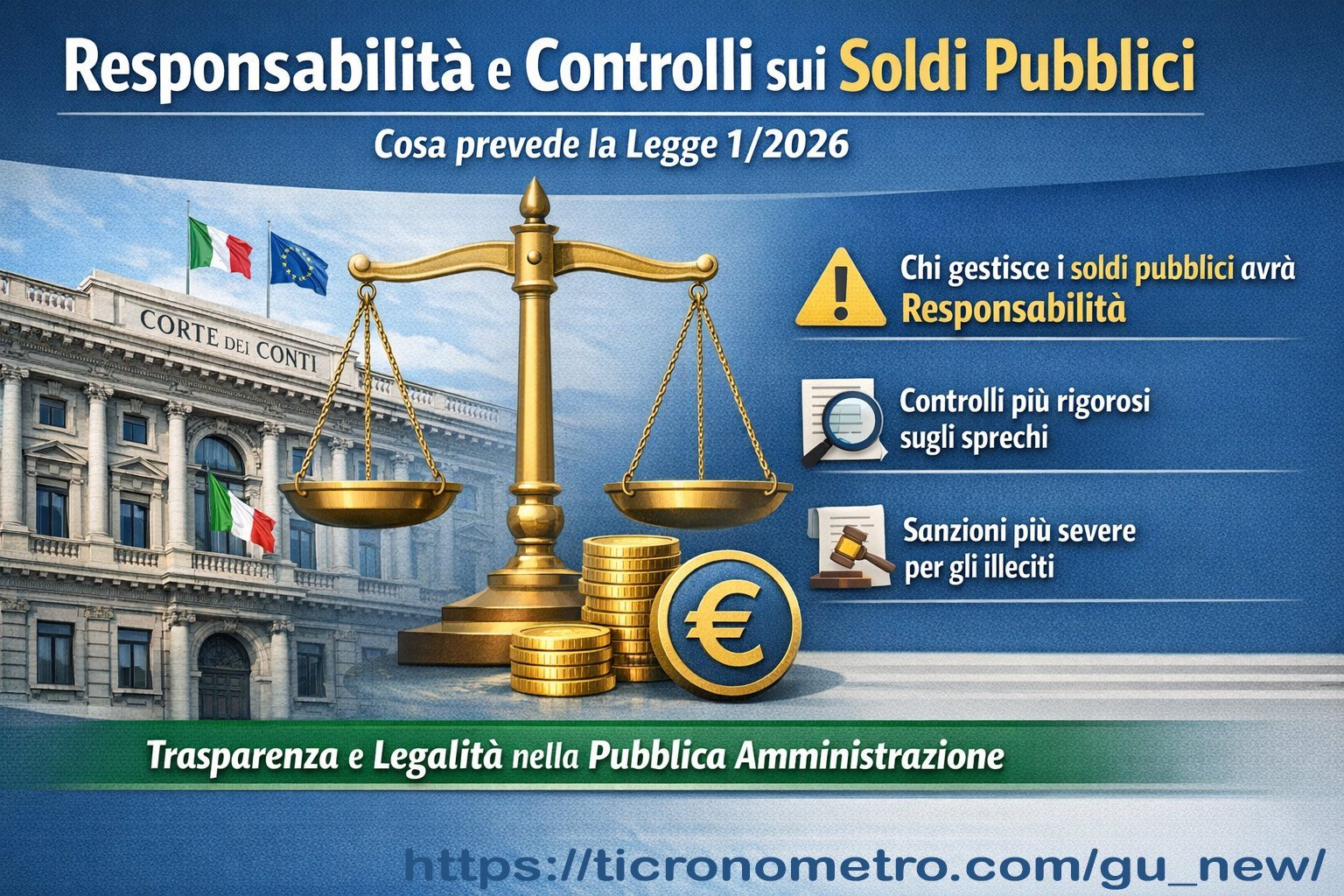 Cosa cambia con la nuova legge sulla Corte dei conti: responsabilità chiare per chi gestisce soldi pubblici e nuovi controlli nella Pubblica Amministrazione (Legge 1/2026)