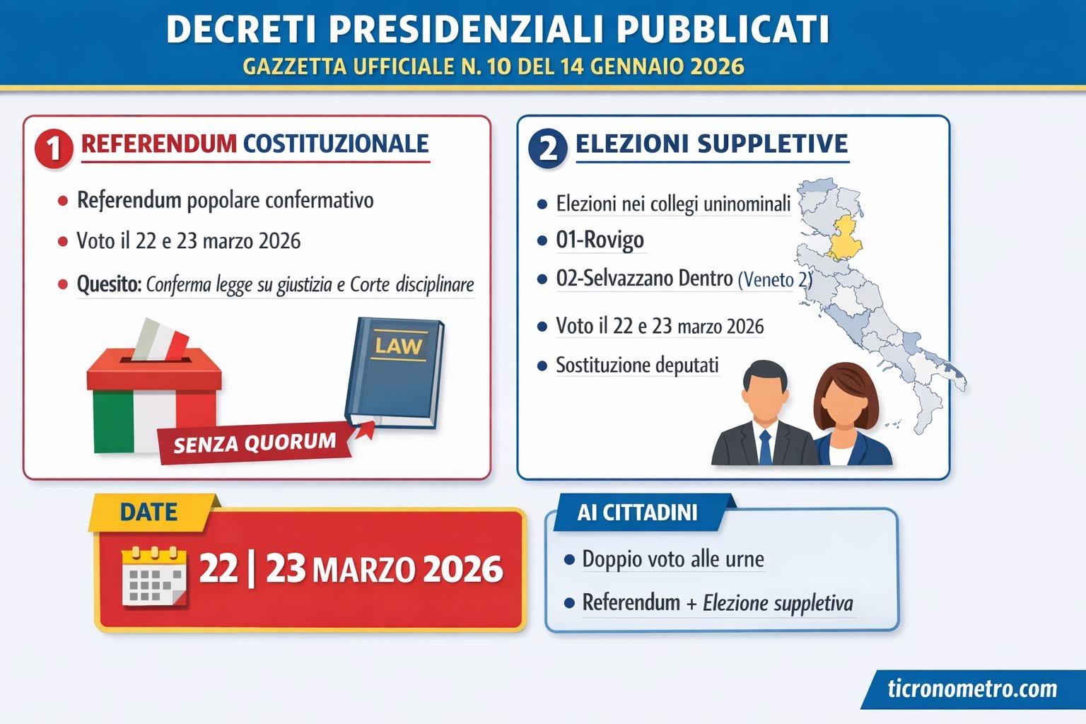 I decreti del Presidente della Repubblica: referendum sulla giustizia e elezioni suppletive