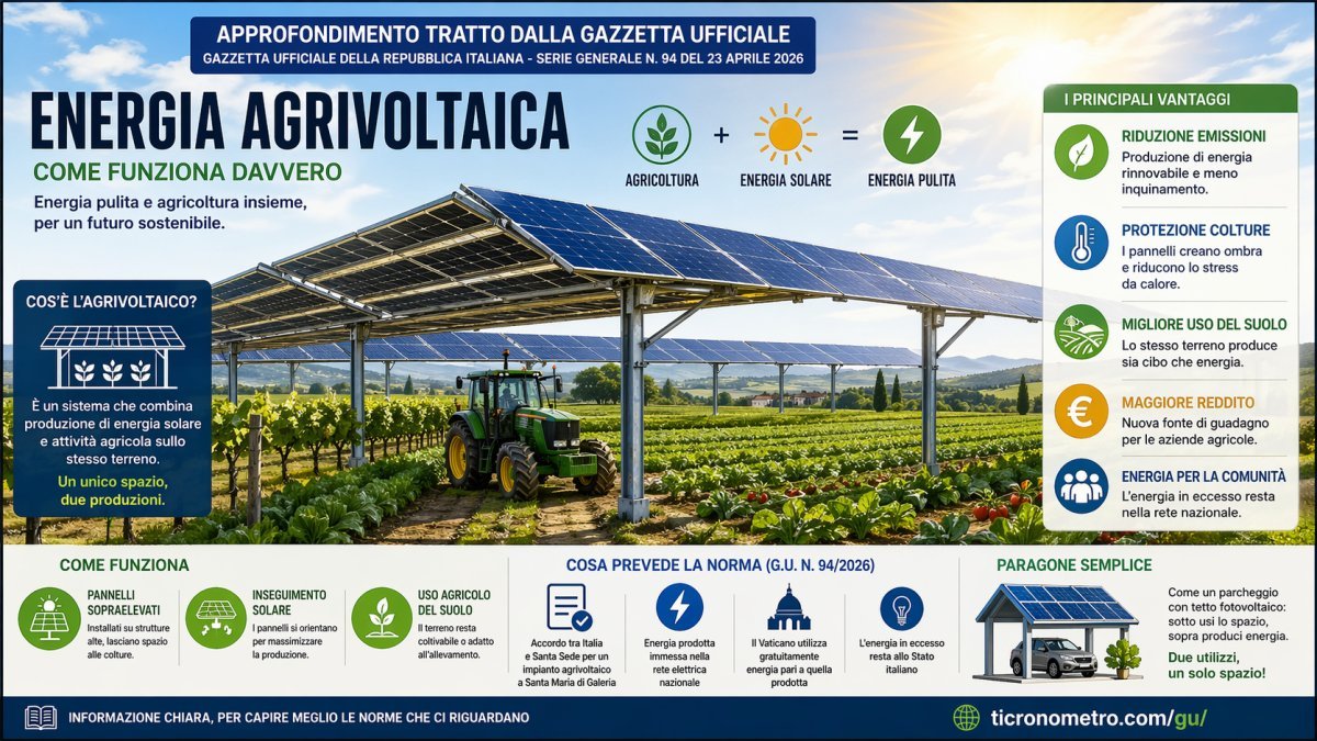 Agrivoltaico: come funziona il nuovo modello energia-agricoltura spiegato dalla Gazzetta Ufficiale 94/2026