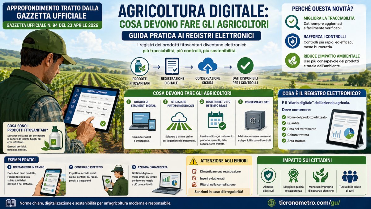 Agricoltura digitale: registri elettronici obbligatori per i fitosanitari (Gazzetta Ufficiale 94/2026)