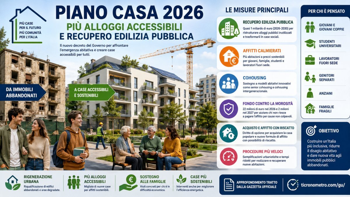 Piano Casa 2026 spiegato semplice: affitti calmierati, case popolari e nuove misure per giovani e famiglie