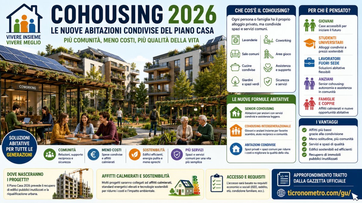 Cohousing e abitazioni condivise 2026: come funzionano le nuove case del Piano Casa