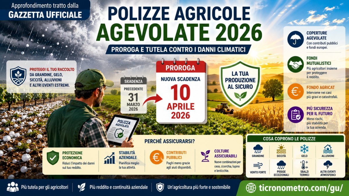 Polizze agricole agevolate 2026: proroga al 10 aprile e nuove tutele contro i danni climatici