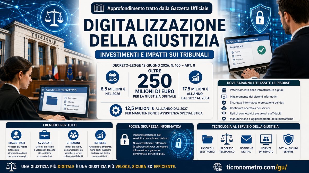 Digitalizzazione della giustizia: oltre 250 milioni per sicurezza informatica e tribunali digitali