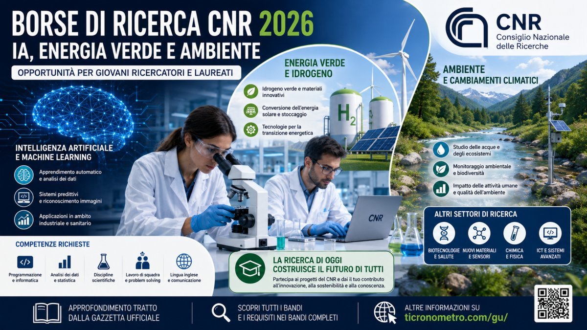 Borse di ricerca CNR 2026: opportunità in Intelligenza Artificiale, energia verde e tutela dell'ambiente