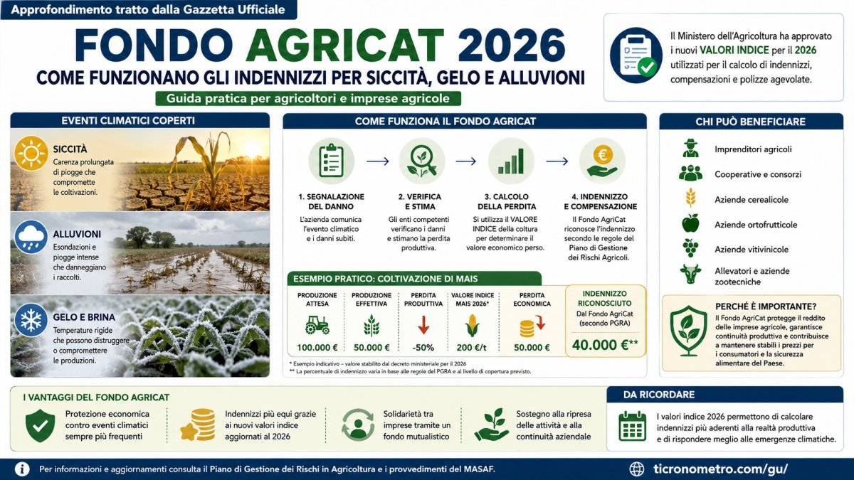 Fondo AgriCat 2026: come vengono calcolati gli indennizzi per siccità, gelo e alluvion