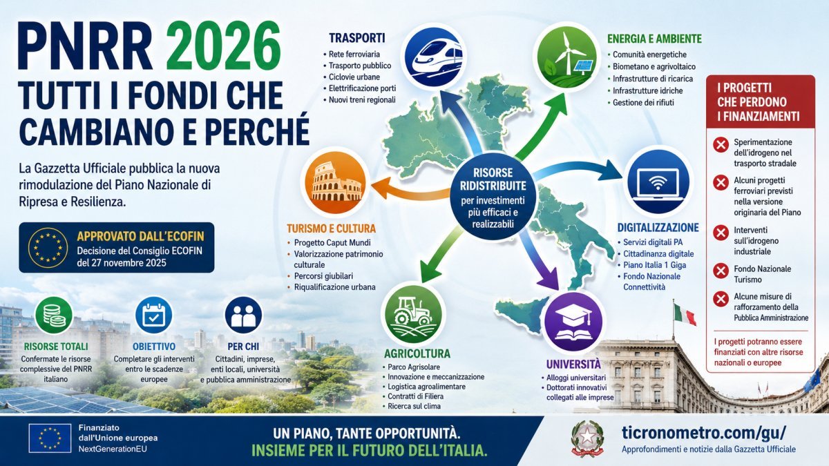 PNRR 2026: tutti i fondi che cambiano, i progetti confermati e quelli definanziati dopo la revisione del Piano