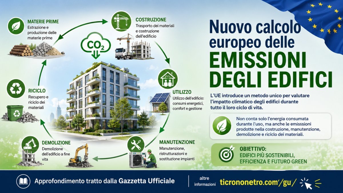 Nuovo calcolo europeo delle emissioni degli edifici: cosa cambia con il Regolamento UE 2026/52 per progettisti e proprietari
