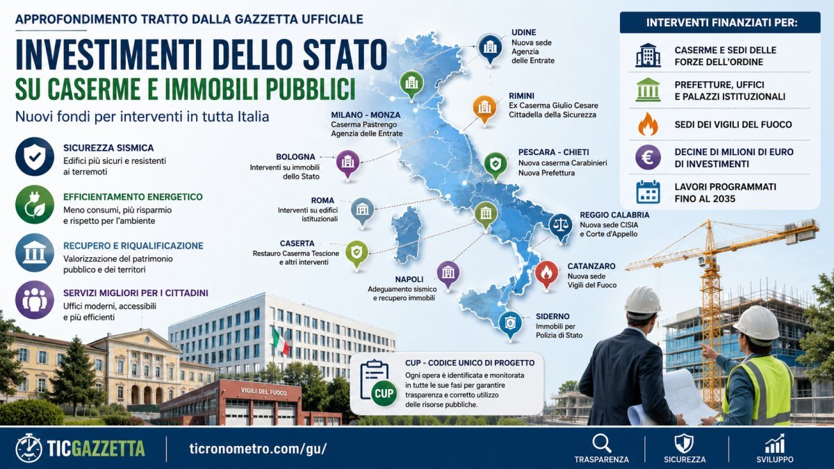 Immobili pubblici: tutti gli investimenti finanziati dallo Stato nella Gazzetta Ufficiale del 2 luglio 2026