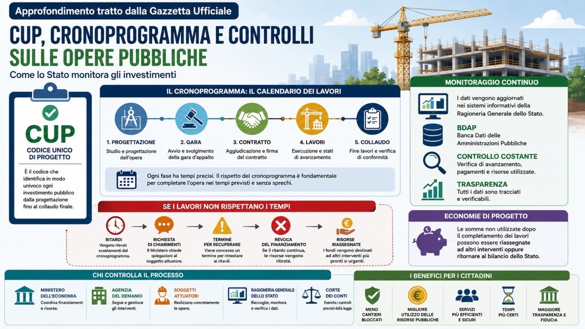CUP e cronoprogramma: come lo Stato controlla le opere pubbliche e può revocare i finanziamenti