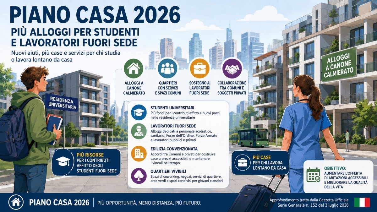 Piano Casa 2026: nuove case e contributi per studenti universitari e lavoratori fuori sede