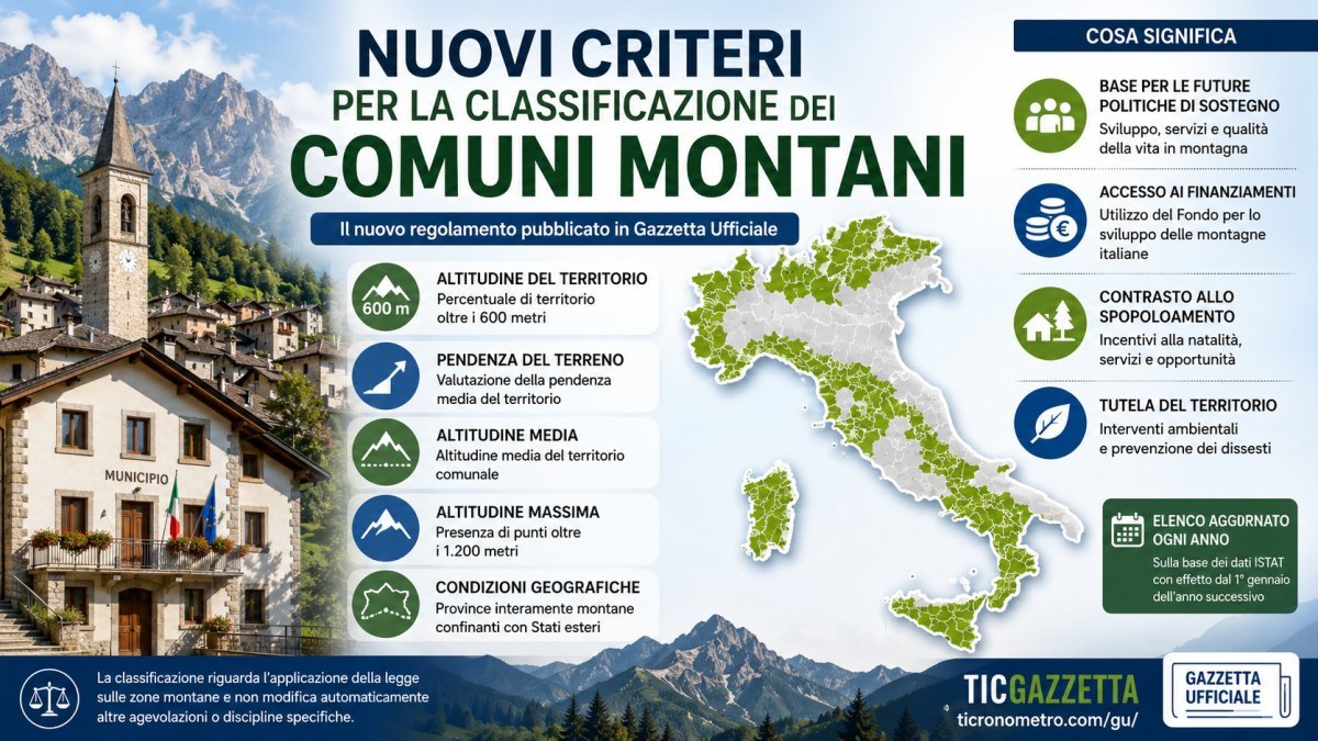 Nuovi criteri per la classificazione dei comuni montani: ecco cosa cambia con il DPCM pubblicato in Gazzetta Ufficiale