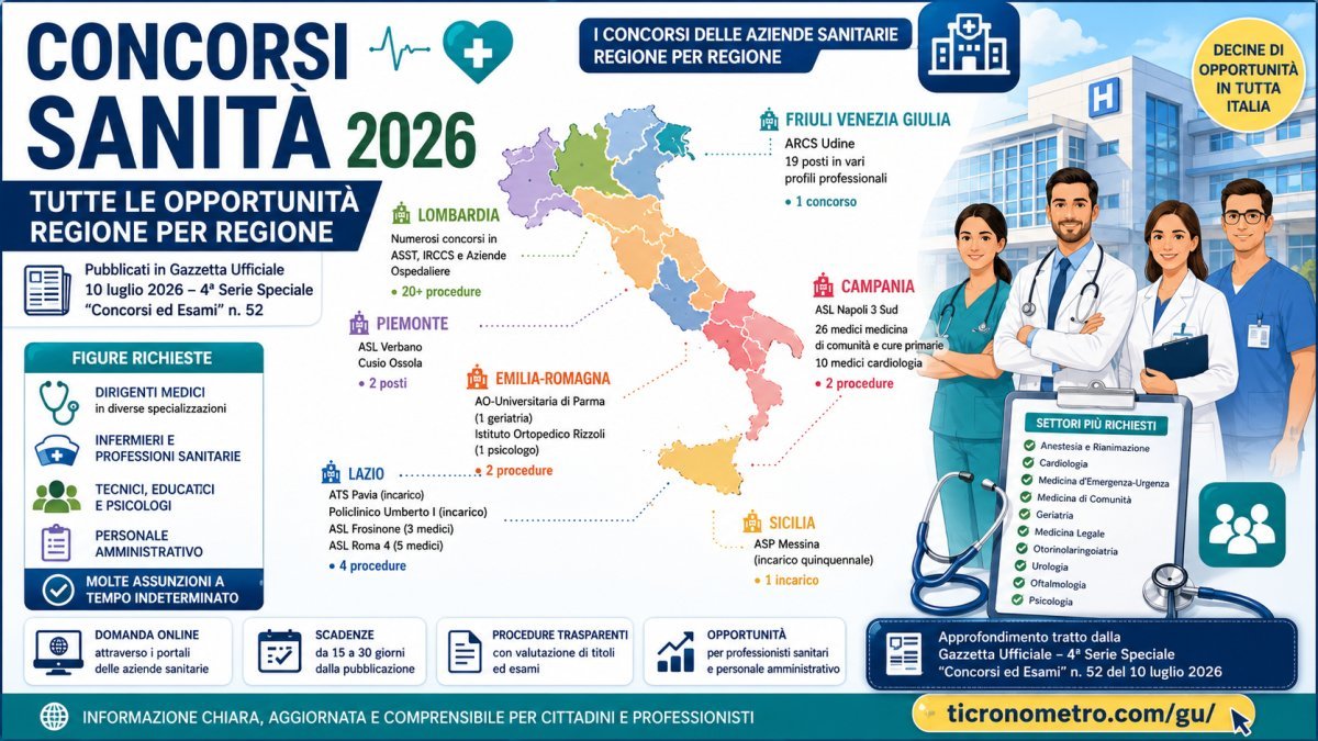 Tutti i concorsi nelle Aziende Sanitarie pubblicati il 10 luglio 2026: guida completa regione per regione