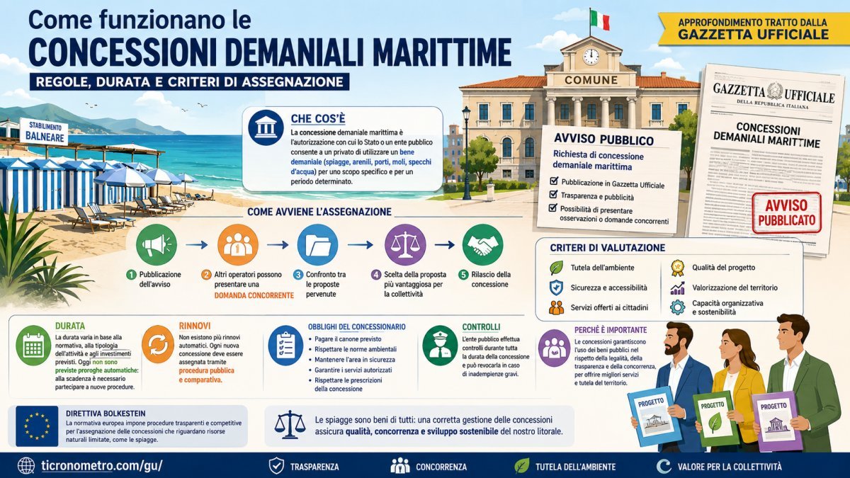 Come funzionano le concessioni demaniali marittime: regole, durata, rinnovi e criteri di assegnazione spiegati in modo semplice