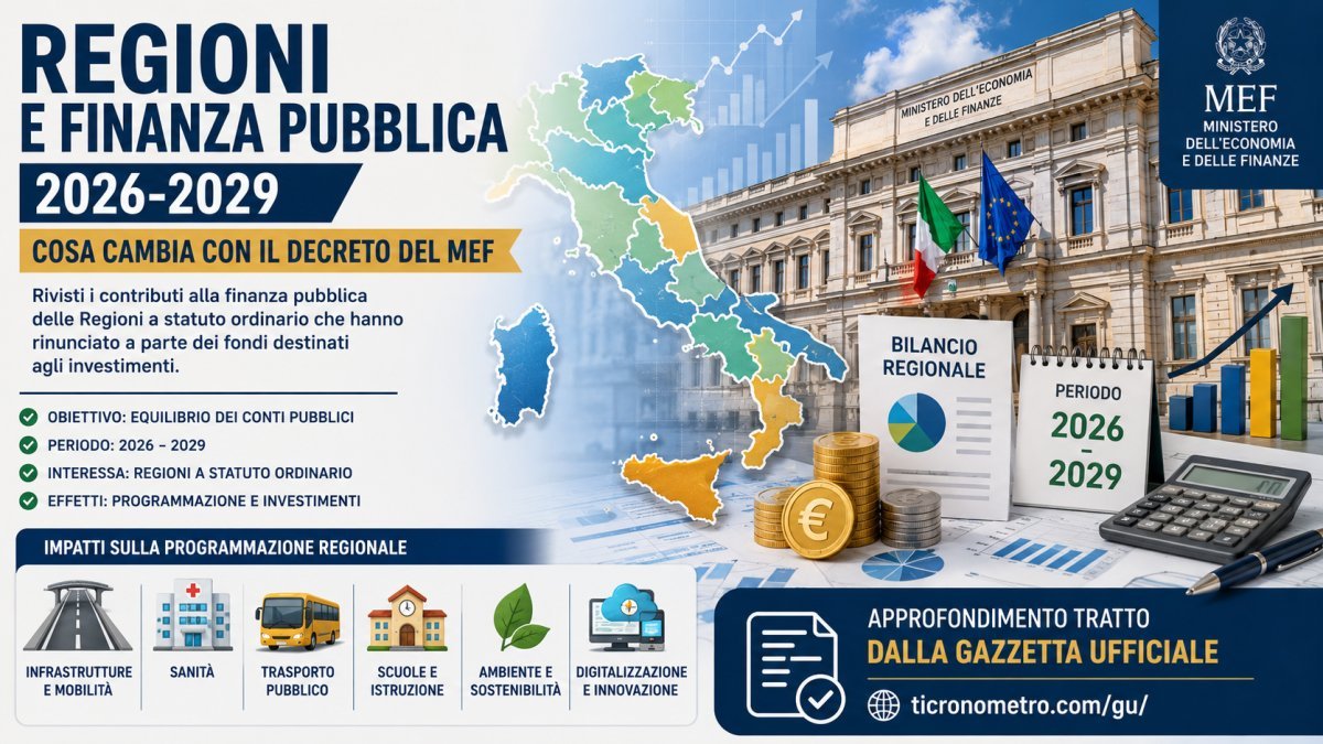 Regioni e finanza pubblica 2026-2029: cosa cambia con il decreto del MEF pubblicato in Gazzetta Ufficiale