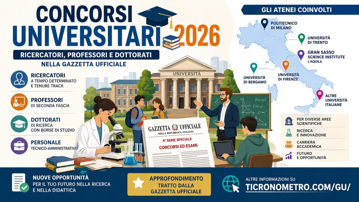 Concorsi universitari 2026: tutti i posti per ricercatori, professori e dottorati nella Gazzetta Ufficiale del 17 luglio