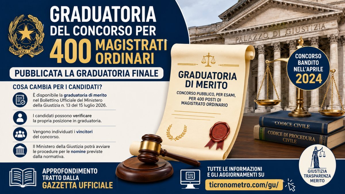 Graduatoria del concorso per 400 magistrati ordinari: pubblicato l'avviso in Gazzetta Ufficiale, cosa cambia per i candidati