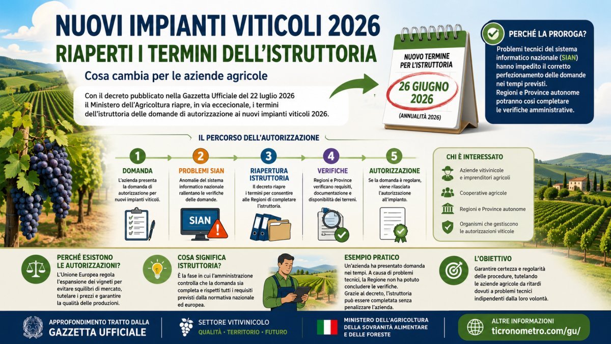 Nuovi impianti viticoli 2026: riaperti i termini dell'istruttoria, cosa cambia per le aziende agricole