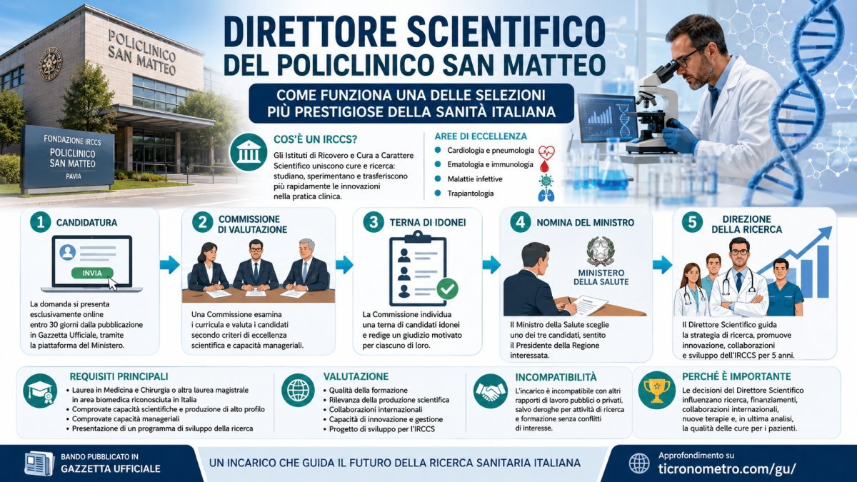 Direttore Scientifico del Policlinico San Matteo: requisiti, selezione e ruolo dell'incarico pubblicato in Gazzetta Ufficiale