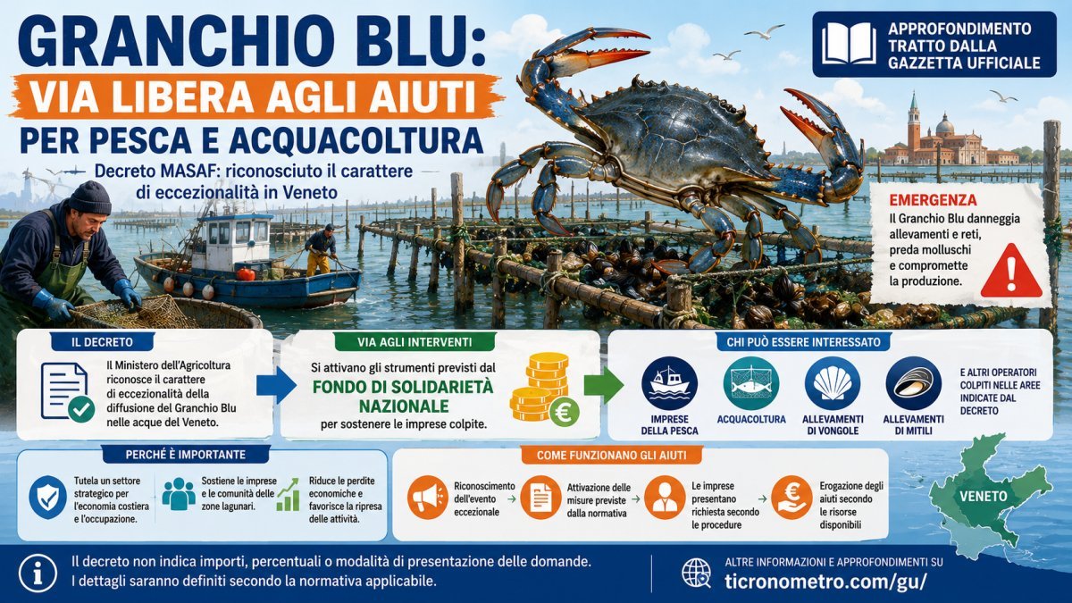 Granchio Blu: cosa prevede il decreto sugli aiuti alle imprese della pesca e dell'acquacoltura