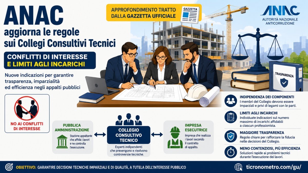 ANAC aggiorna le regole sui Collegi Consultivi Tecnici: nuove indicazioni su conflitti di interesse e incarichi negli appalti pubblici