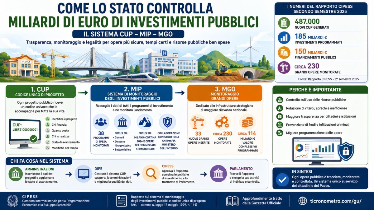Monitoraggio delle grandi opere: come funzionano CUP, MIP e MGO per controllare gli investimenti pubblici