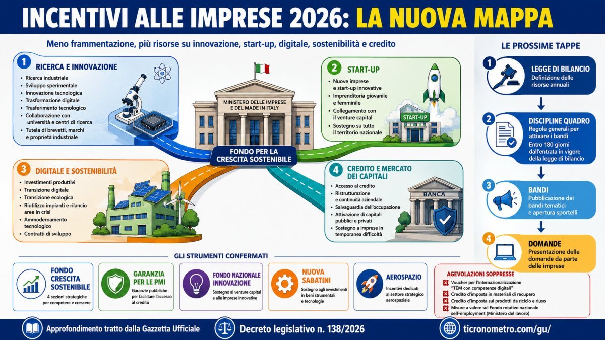 Incentivi alle imprese 2026: cosa cambia con il decreto legislativo 138/2026