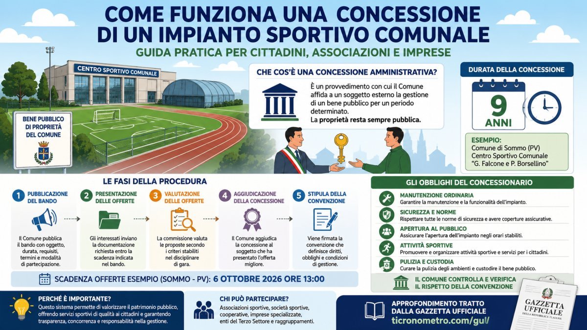 Concessione di un impianto sportivo comunale: come funziona, chi può partecipare e quali sono gli obblighi del gestore