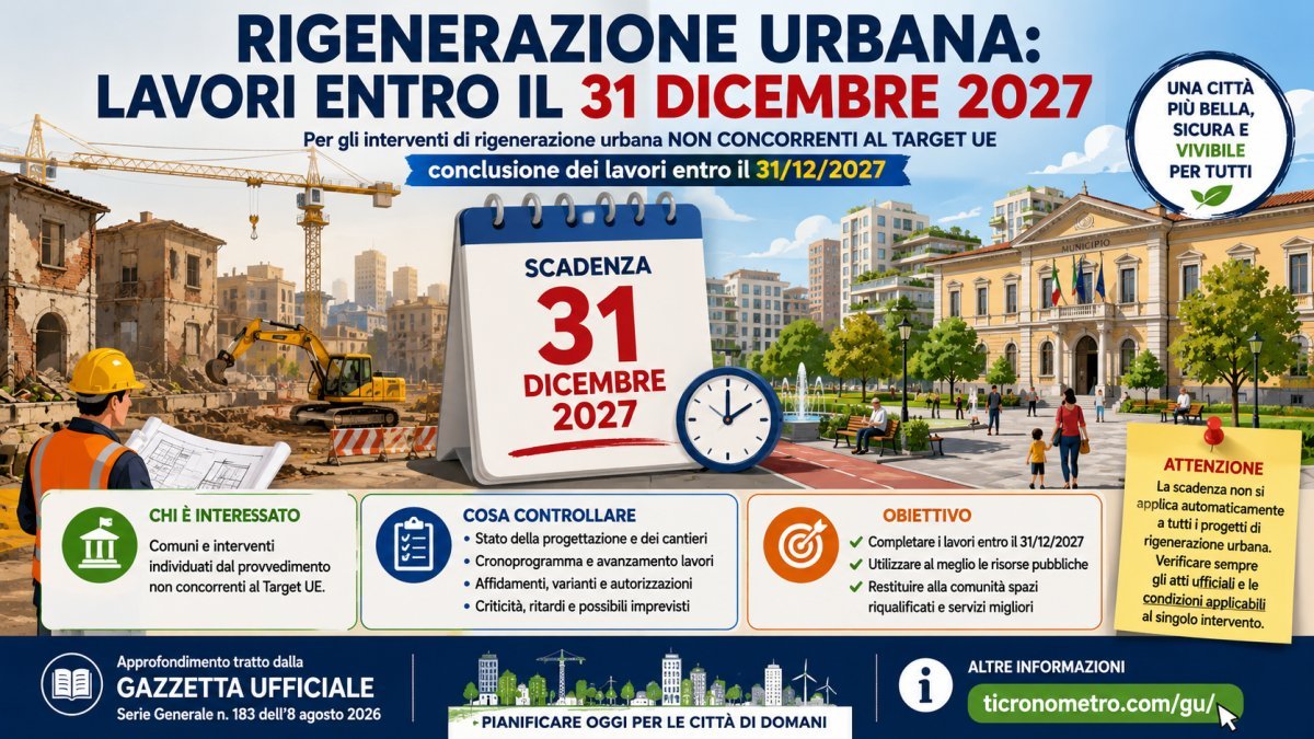 Rigenerazione urbana, lavori entro il 31 dicembre 2027: cosa devono controllare i Comuni