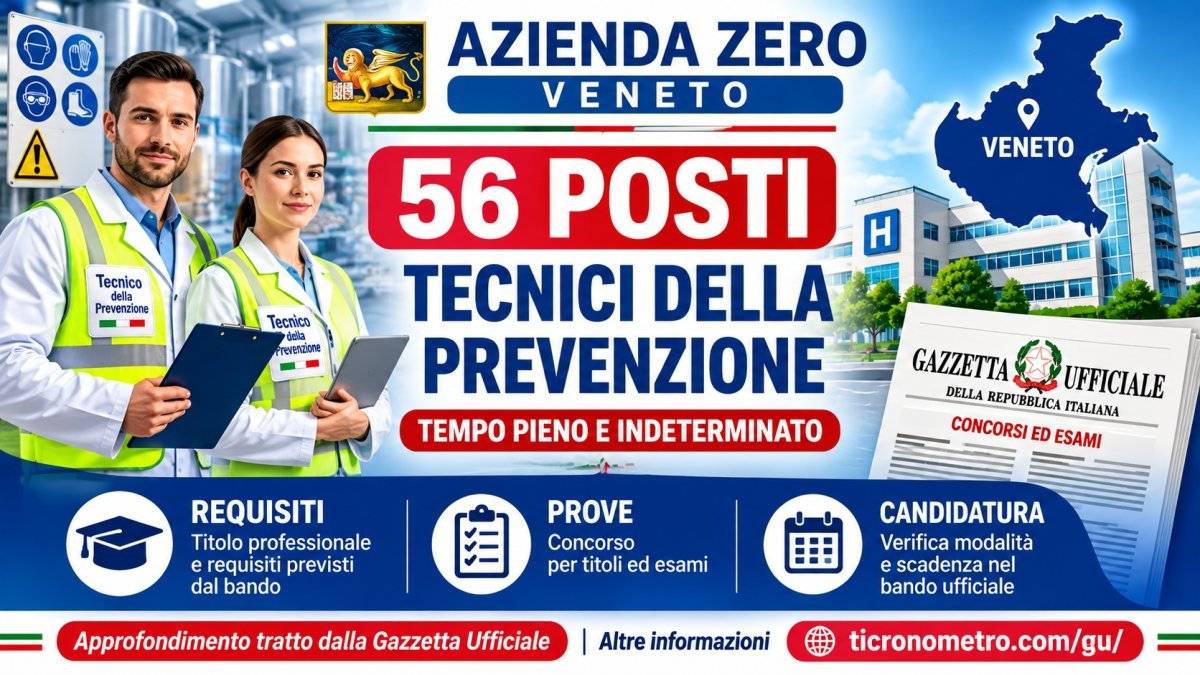 Azienda Zero Veneto concorso 2026: 56 tecnici della prevenzione a tempo indeterminato