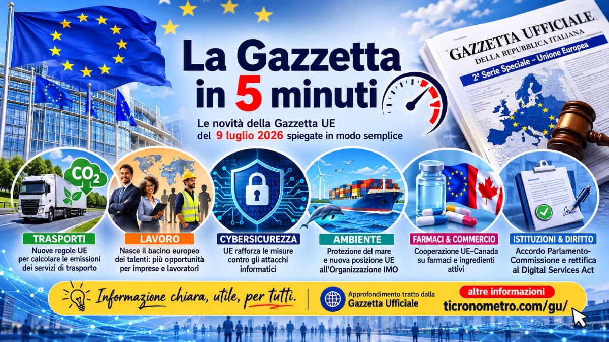 Gazzetta Ufficiale UE 9 luglio 2026: le novità spiegate in 5 minuti, dai trasporti al lavoro