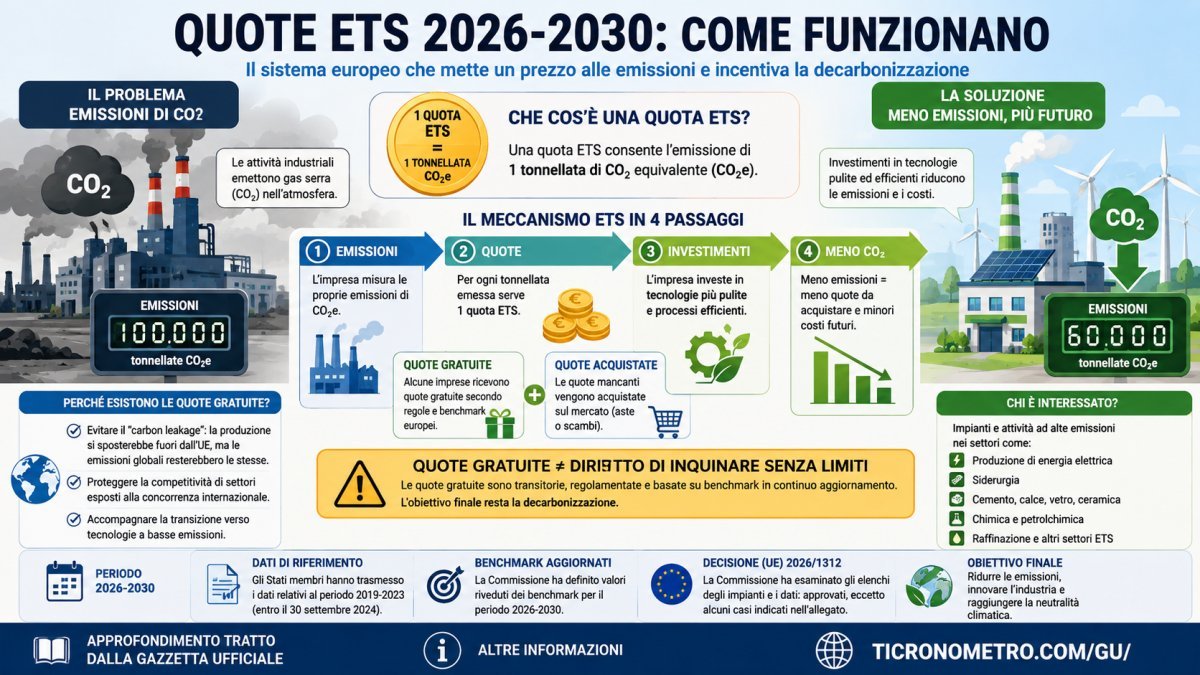 Quote ETS gratuite 2026-2030: come funzionano, quali imprese le ricevono e perché servono alla decarbonizzazione