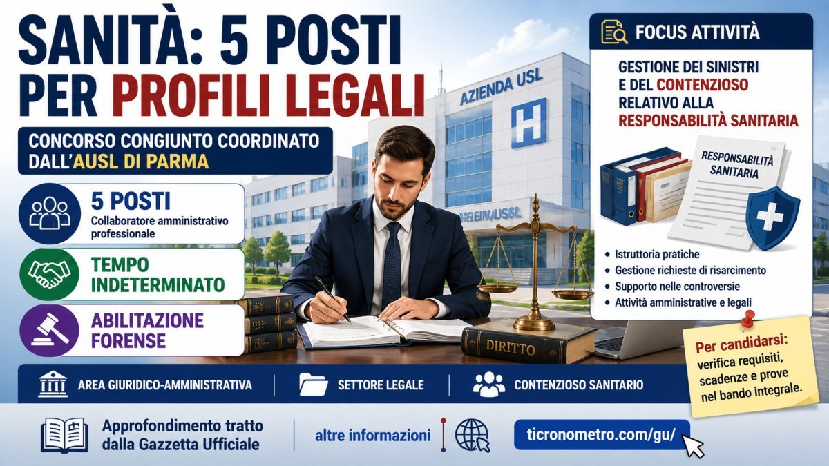 Concorso AUSL Parma 2026: 5 posti a tempo indeterminato nel settore legale della sanità