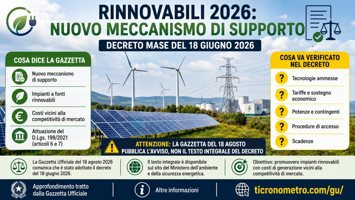 Rinnovabili 2026, nuovo meccanismo di supporto: cosa prevede il decreto del 18 giugno e cosa sappiamo dalla Gazzetta
