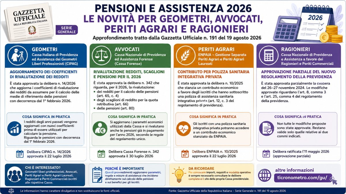 Pensioni 2026, novità per geometri, avvocati, periti agrari e ragionieri: cosa cambia