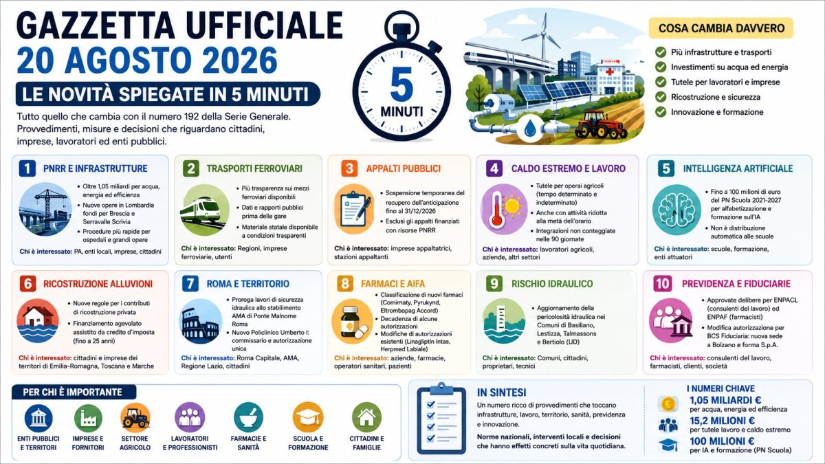 Gazzetta Ufficiale 20 agosto 2026: tutte le novità spiegate in 5 minuti, cosa cambia e per chi