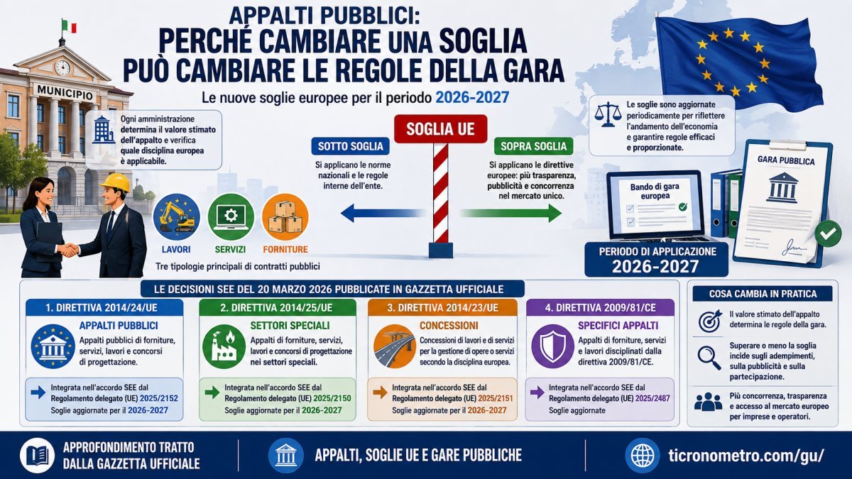 Soglie appalti 2026-2027: cosa cambia per gare pubbliche, concessioni, lavori, servizi e forniture