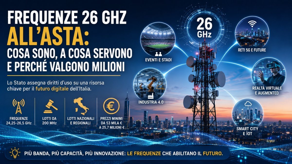 Frequenze 26 GHz all’asta: cosa sono, a cosa servono e perché valgono milioni