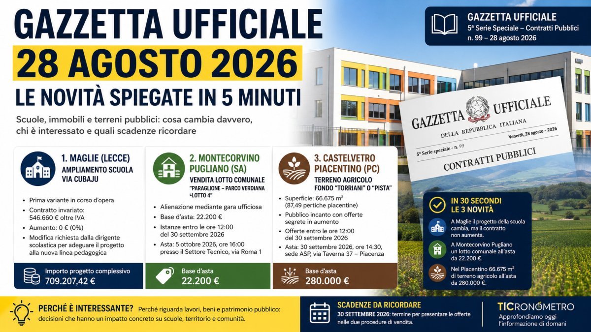 Gazzetta Ufficiale 28 agosto 2026: le novità su appalti e aste spiegate in 5 minuti