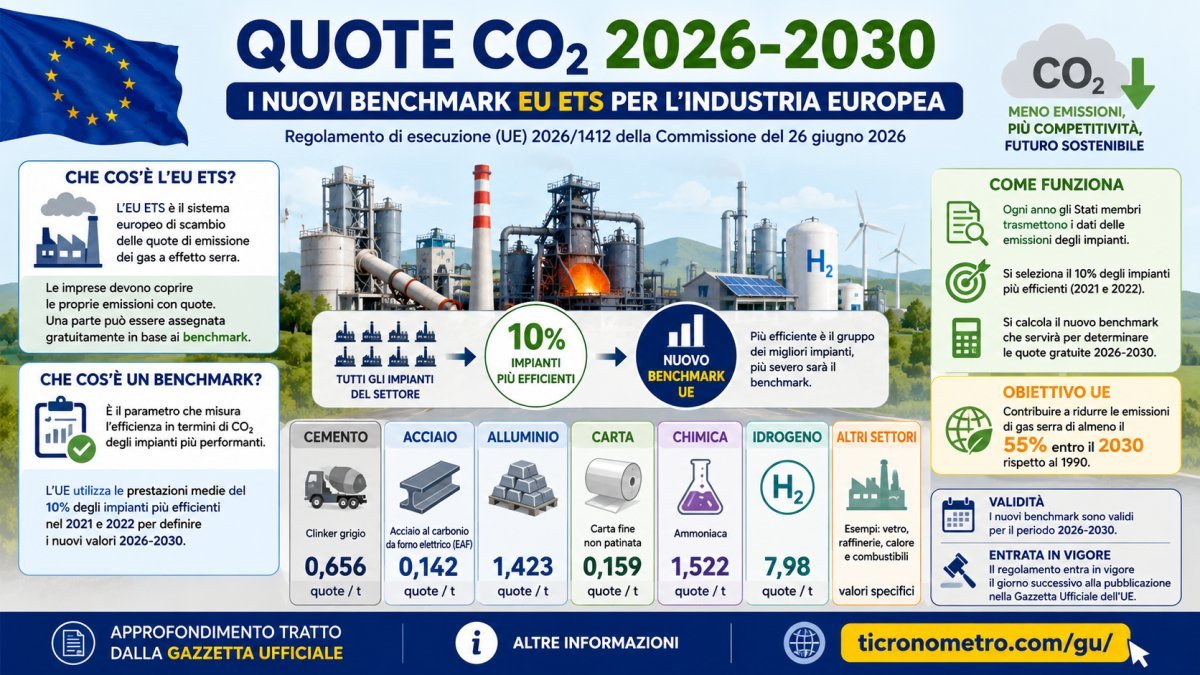 Quote CO₂ 2026-2030, nuovi benchmark EU ETS: valori per cemento, acciaio, alluminio, carta, chimica e idrogeno