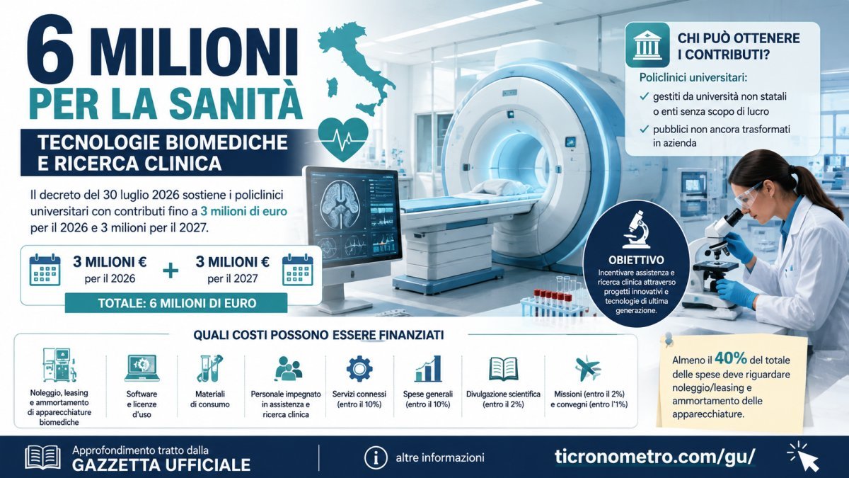 Sanità, 6 milioni per apparecchiature biomediche e ricerca clinica: beneficiari, spese e domande