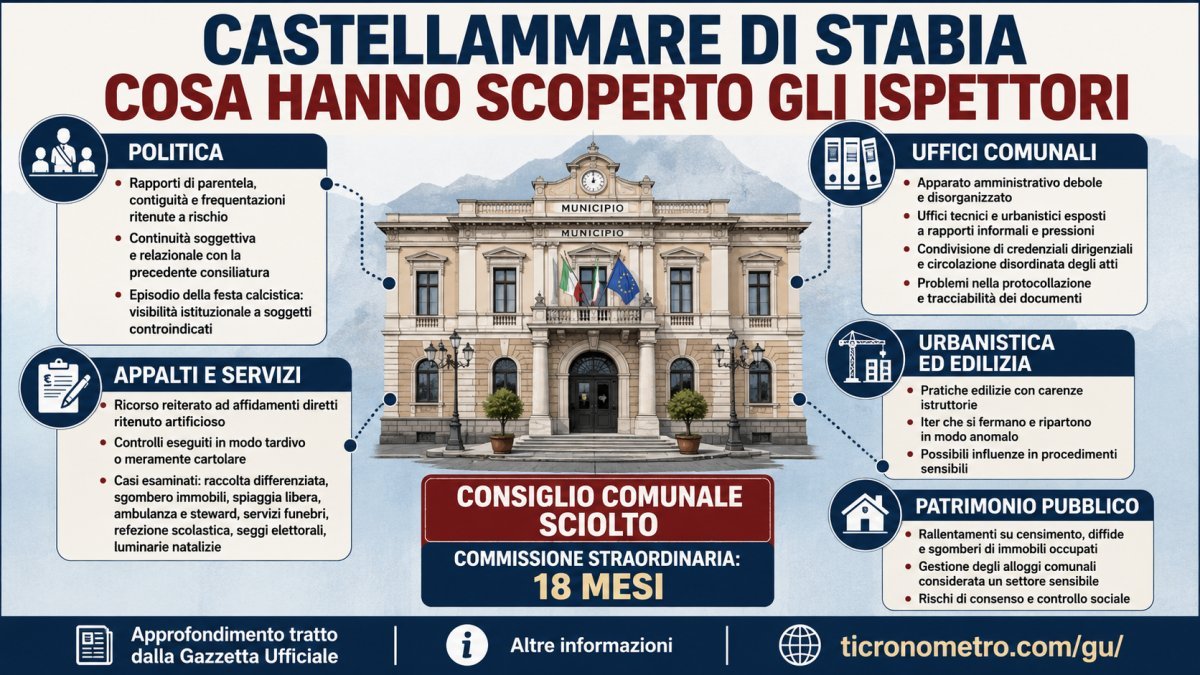 Castellammare di Stabia sciolta per condizionamenti mafiosi: appalti, urbanistica e uffici, cosa emerge dalla relazione