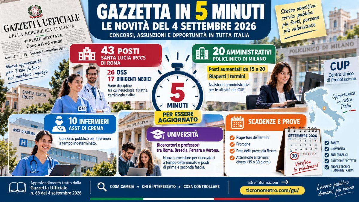 Gazzetta Ufficiale 4 settembre 2026: concorsi e assunzioni spiegati in 5 minut