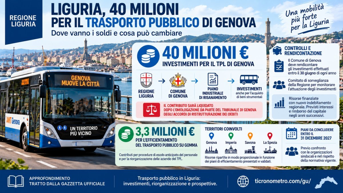 Liguria, 40 milioni per il trasporto pubblico di Genova: investimenti, debiti e piano di riorganizzazione