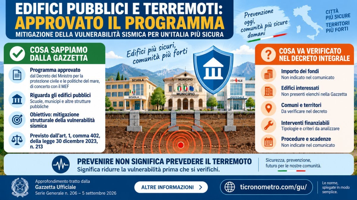 Edifici pubblici e terremoti: approvato il programma per ridurre la vulnerabilità sismica