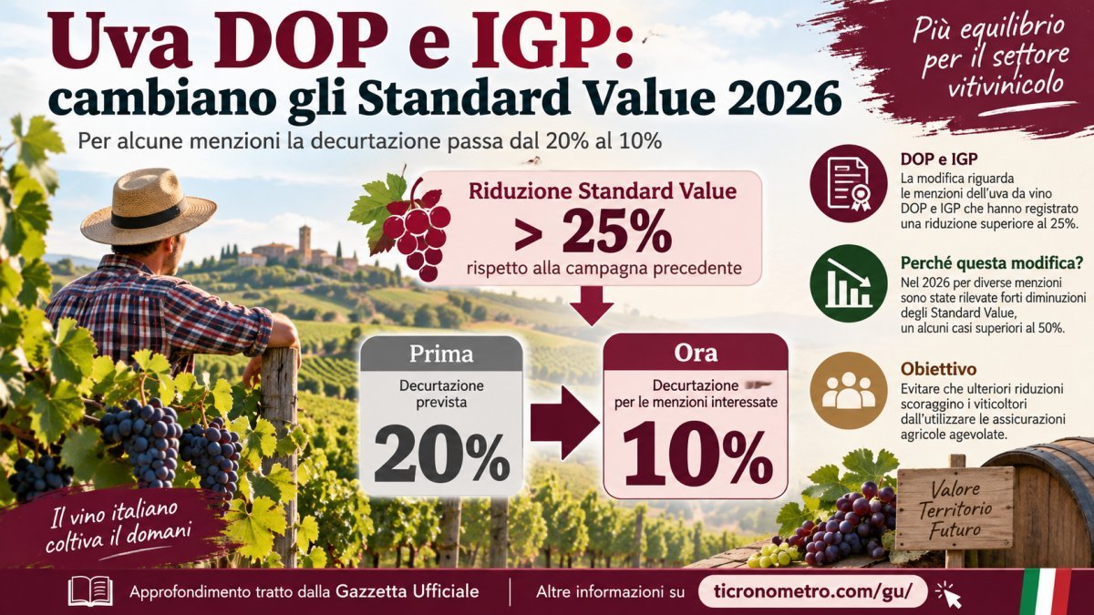 Uva DOP e IGP, Standard Value 2026: decurtazione al 10% per i valori scesi oltre il 25%