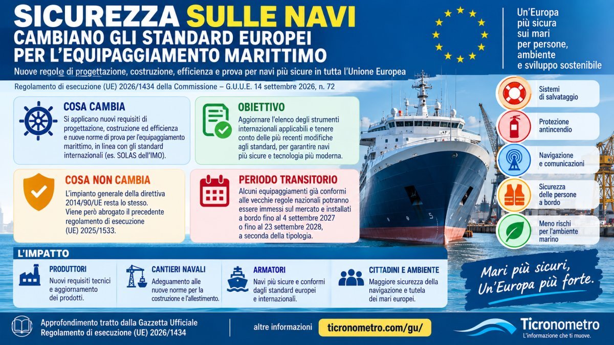 Sicurezza navi, nuove regole UE 2026: cambiano gli standard per l’equipaggiamento marittimo