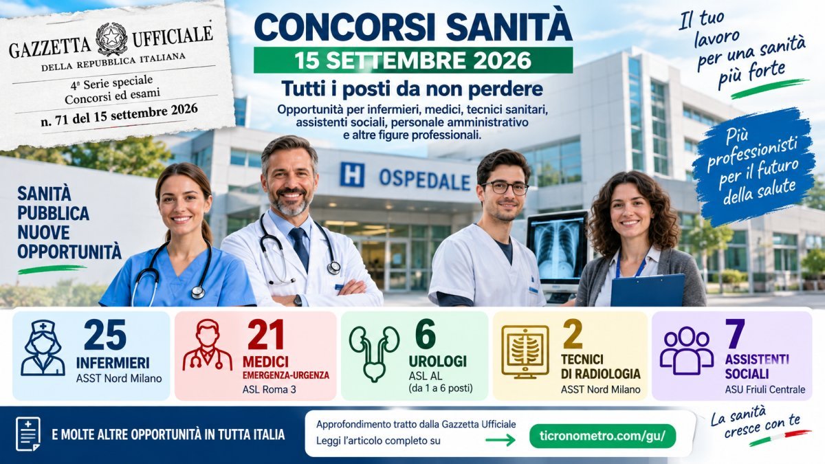 Concorsi sanità settembre 2026: infermieri, medici, tecnici e assistenti, tutti i posti della Gazzetta