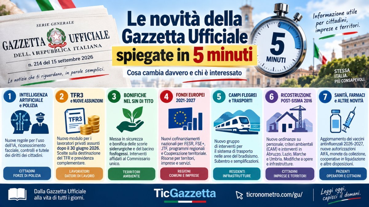 Gazzetta Ufficiale 15 settembre 2026: tutte le novità spiegate in 5 minuti