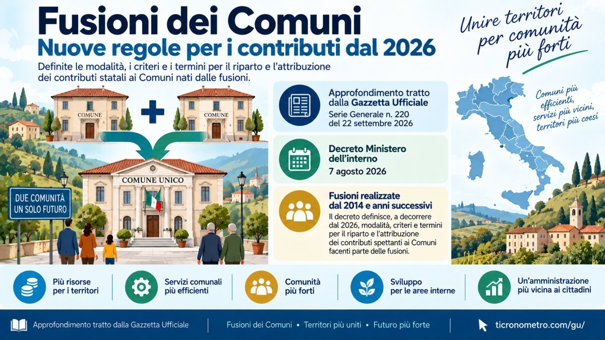 Fusioni dei Comuni, contributi statali 2026: come funzionano importi, criteri e riparto delle risorse